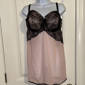 Cacique Pink Chemise, Sexy Babydoll Nighty with Black Lace Cups size 22-24